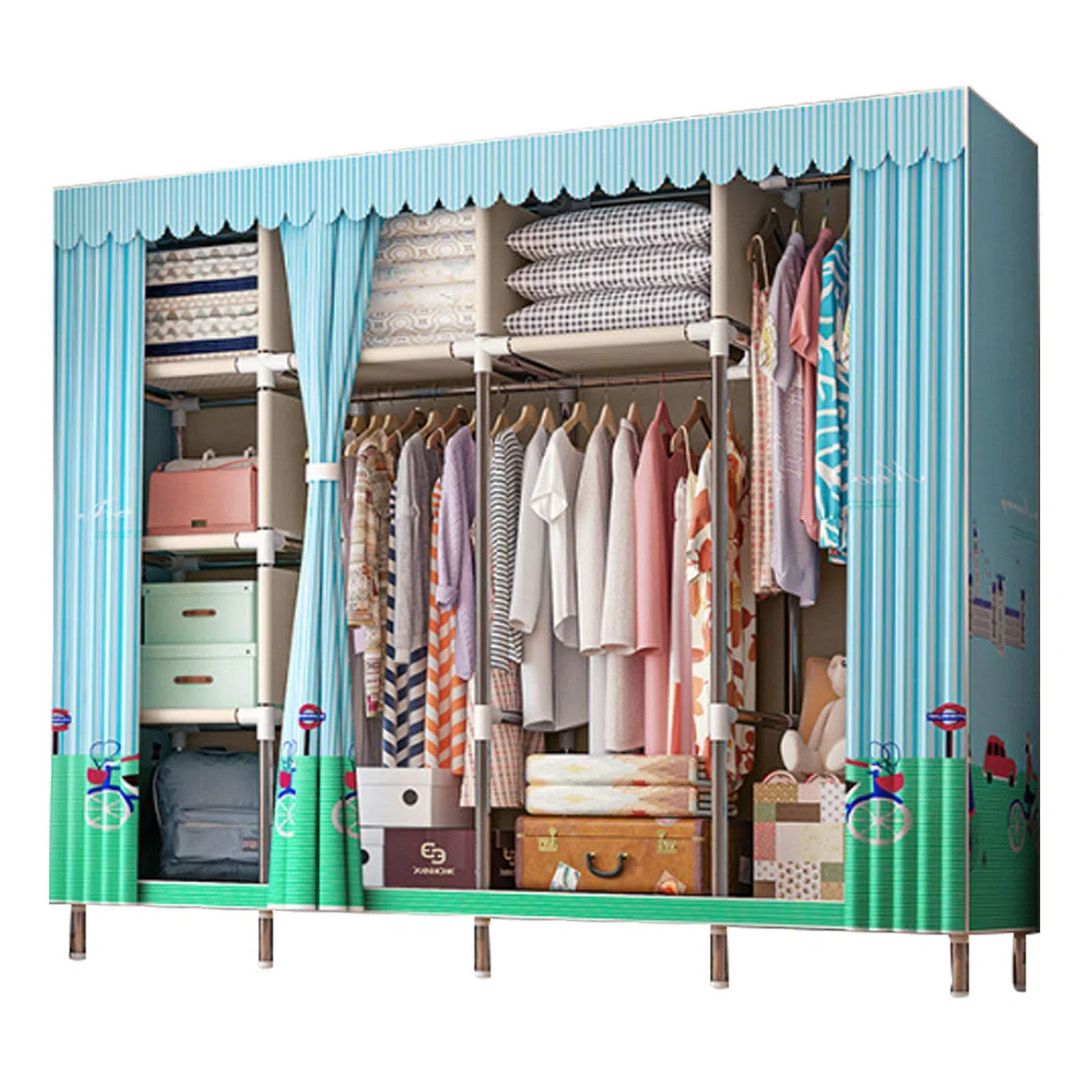 Kleiderschrank Tragbare Kleiderschränke aus Segeltuch, Regale, Stoff-Kleiderschrank, Aufbewahrungsorganisator für Schlafzimmer, Stoffschränke,C-203X45X172cm