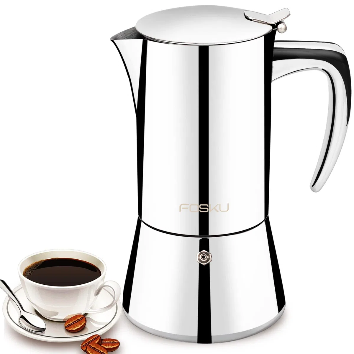 Stovetop - Caffettiera in acciaio inox, caffettiera in stile italiano, per 6 tazze, 300 ml (argento)