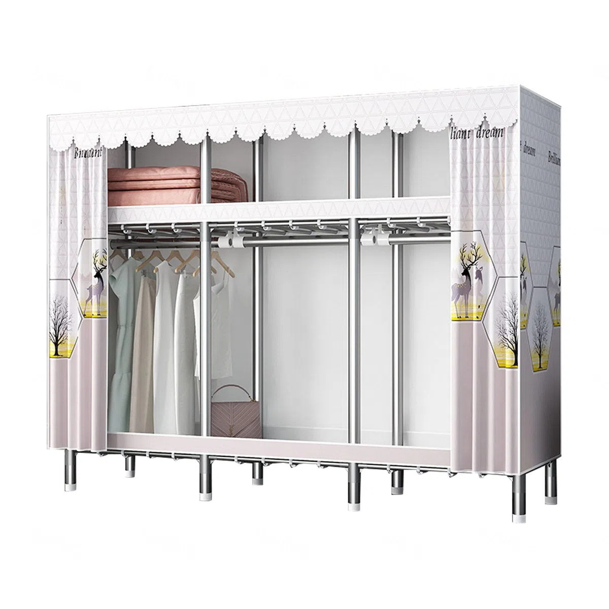 Kleiderschrank, tragbare Kleiderschrankregale, faltbarer Schrank mit Kleiderstange, Kleiderschrank-Aufbewahrungsorganisator für Schlafzimmer,C-176x45x169cm