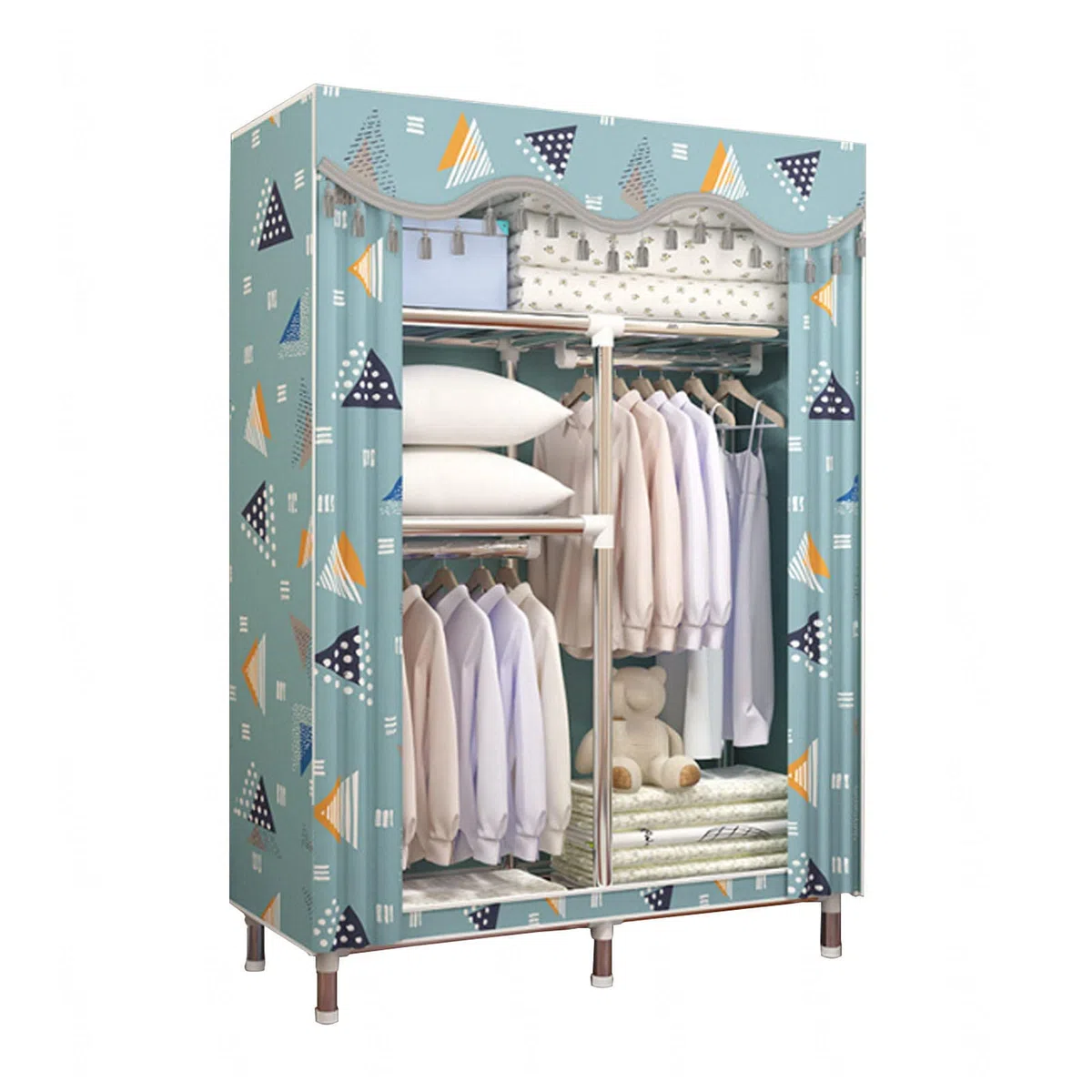 Kleiderschrank Tragbarer Kleiderschrank aus Segeltuch, Stoff-Kleiderschrank-Aufbewahrungsorganisator mit Kleiderstange, faltbarer Schrank für Schlafzimmer,Grün-90x46x170cm
