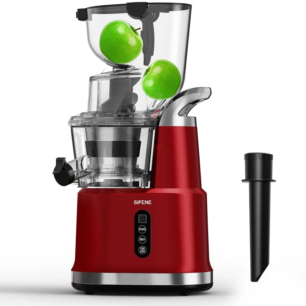 SIFENE AMR8824 - Spremiagrumi a freddo, apertura grande da 83 mm, per spremere lentamente, facile da pulire, per succo di frutta e verdura, plastica e acciaio inossidabile, rosso puro