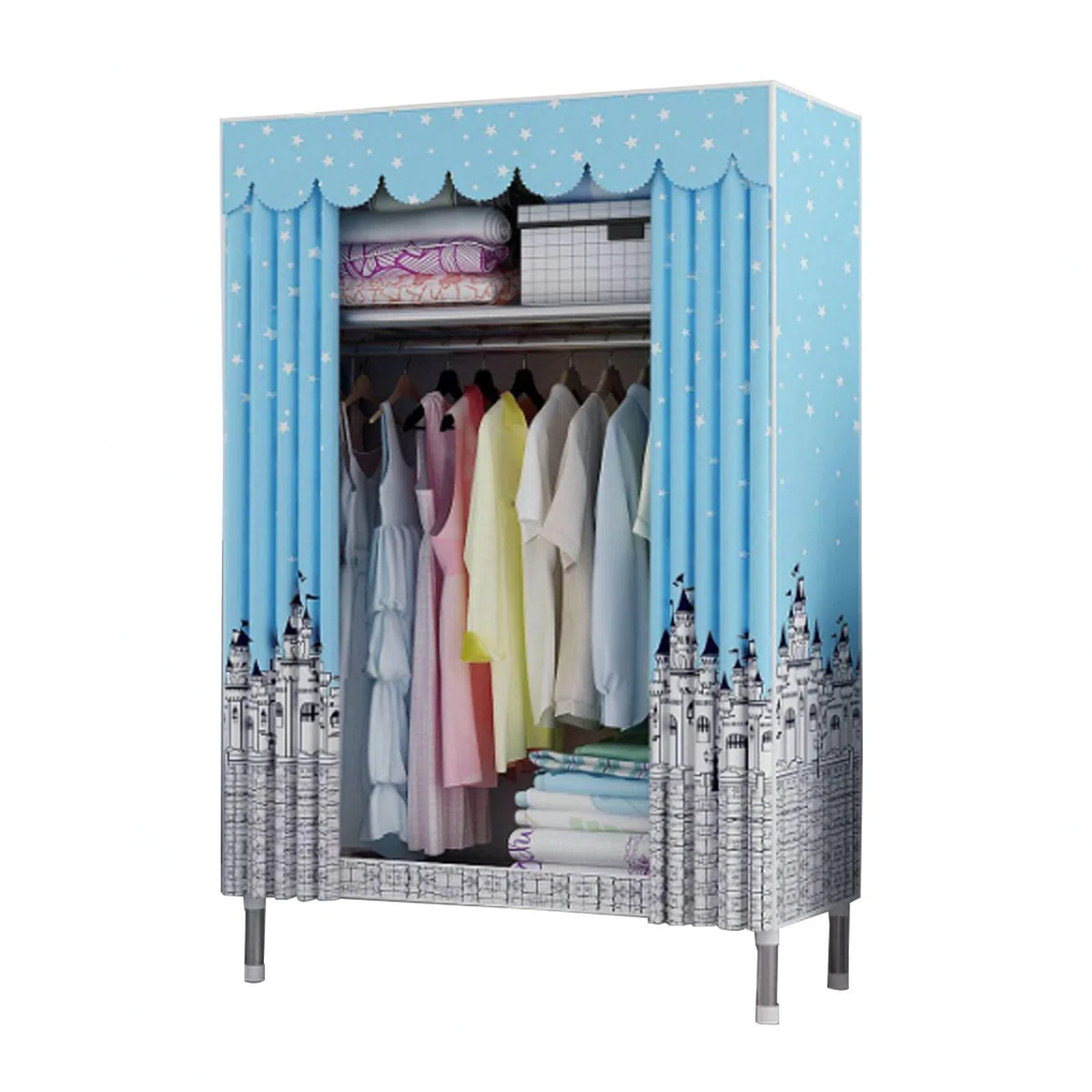 Kleiderschrank, tragbare Kleiderschrankregale aus Segeltuch mit Kleiderstange, Regale, Stoffgarderobe, Kleiderschrank-Aufbewahrungsorganisator für Schlafzimmer,B-85x45x175cm